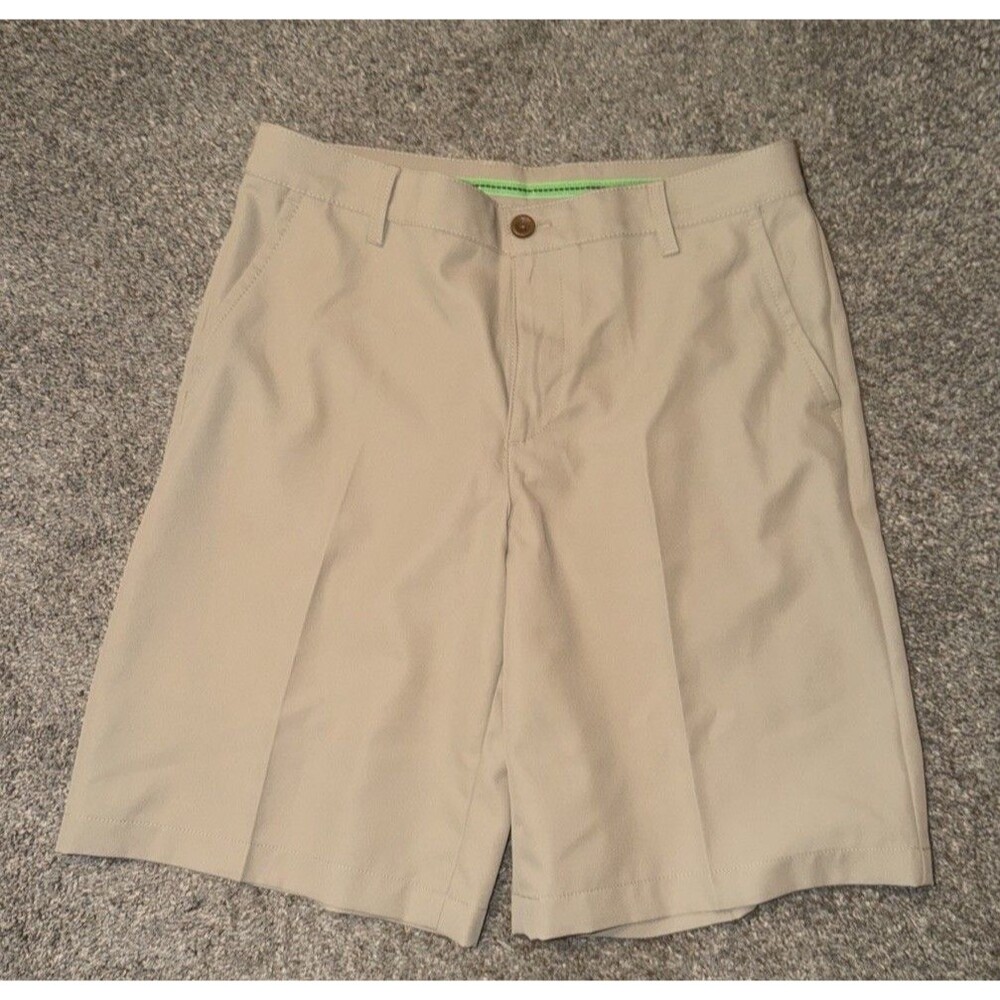 Izod Golf Flat Front Shorts 31” Mens Khaki Lightweight Drifit Preppy EUC